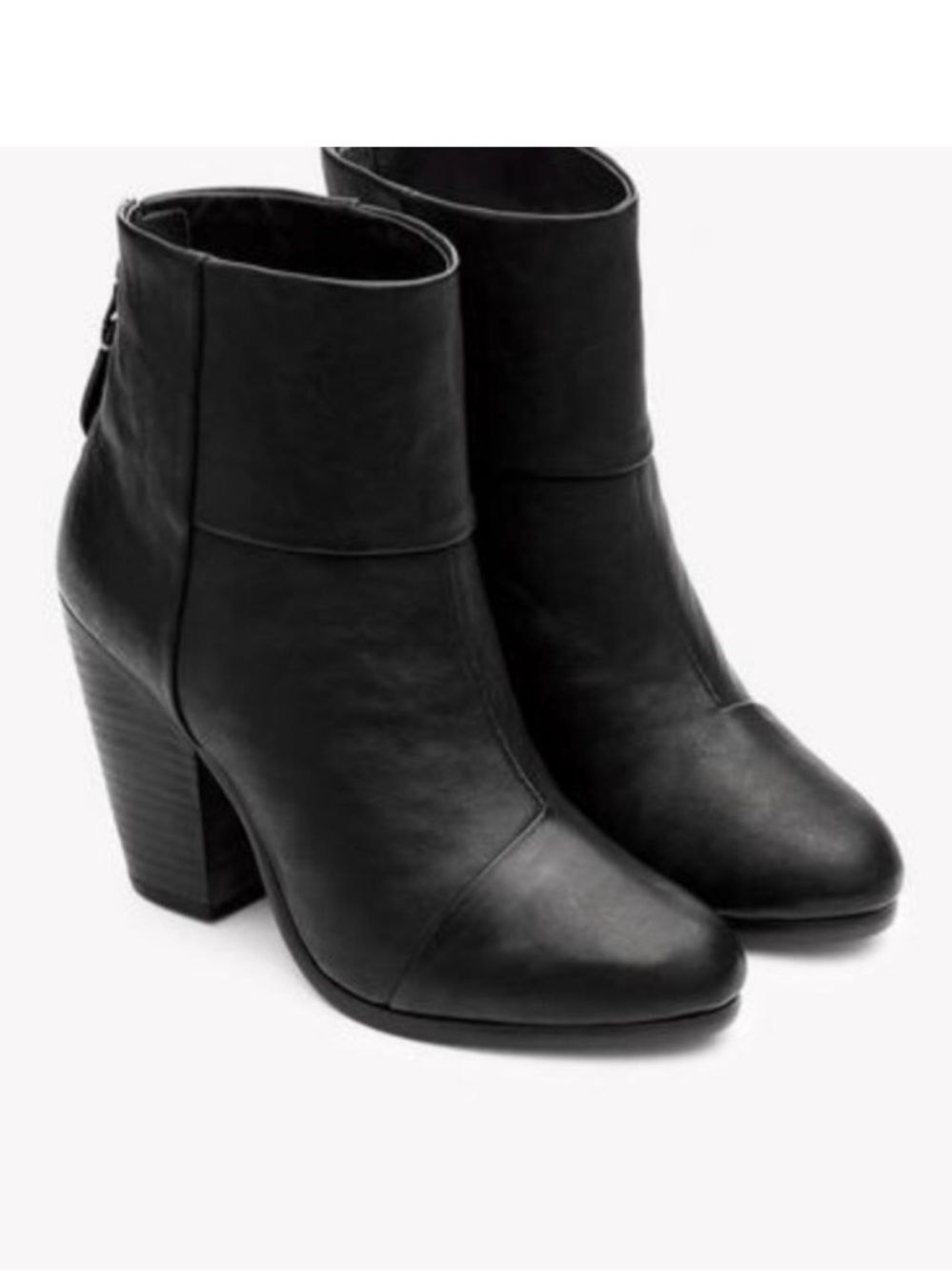 rag & bone Newbury Women’s Black Leather Ankle Boots with Block Heel